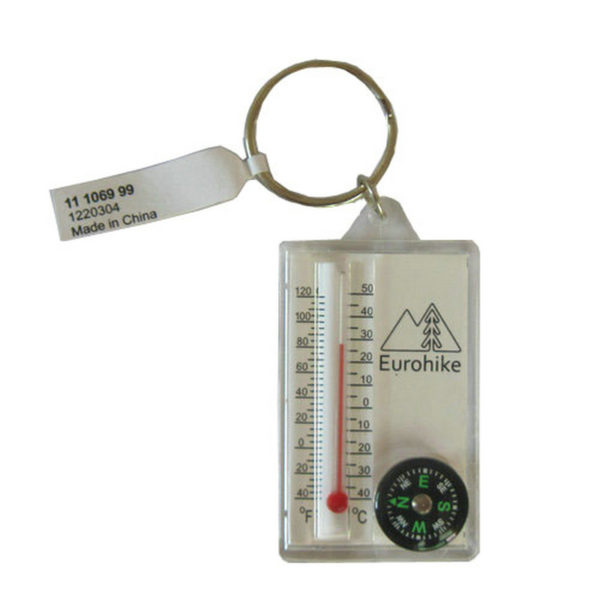 15mm Mini Compass Keychain with Glass Thermometer