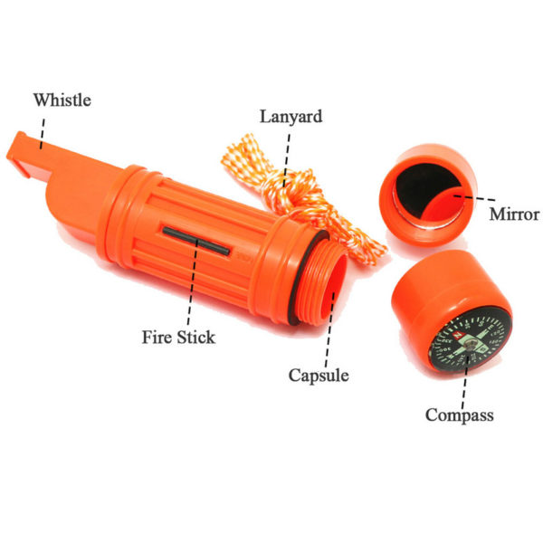 5 in 1 Lanyard Whistle Compass Fire Stick Capsule Mirror - Image 2